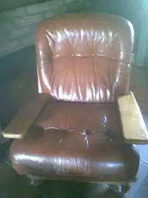 2 fauteuils en cuir veritable et hetre