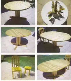 table, chaises, lustre en pin