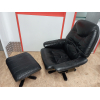 Fauteuil cuir noir avec son ottoman