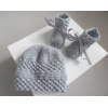 Bonnet chaussons GRIS tricot laine fait